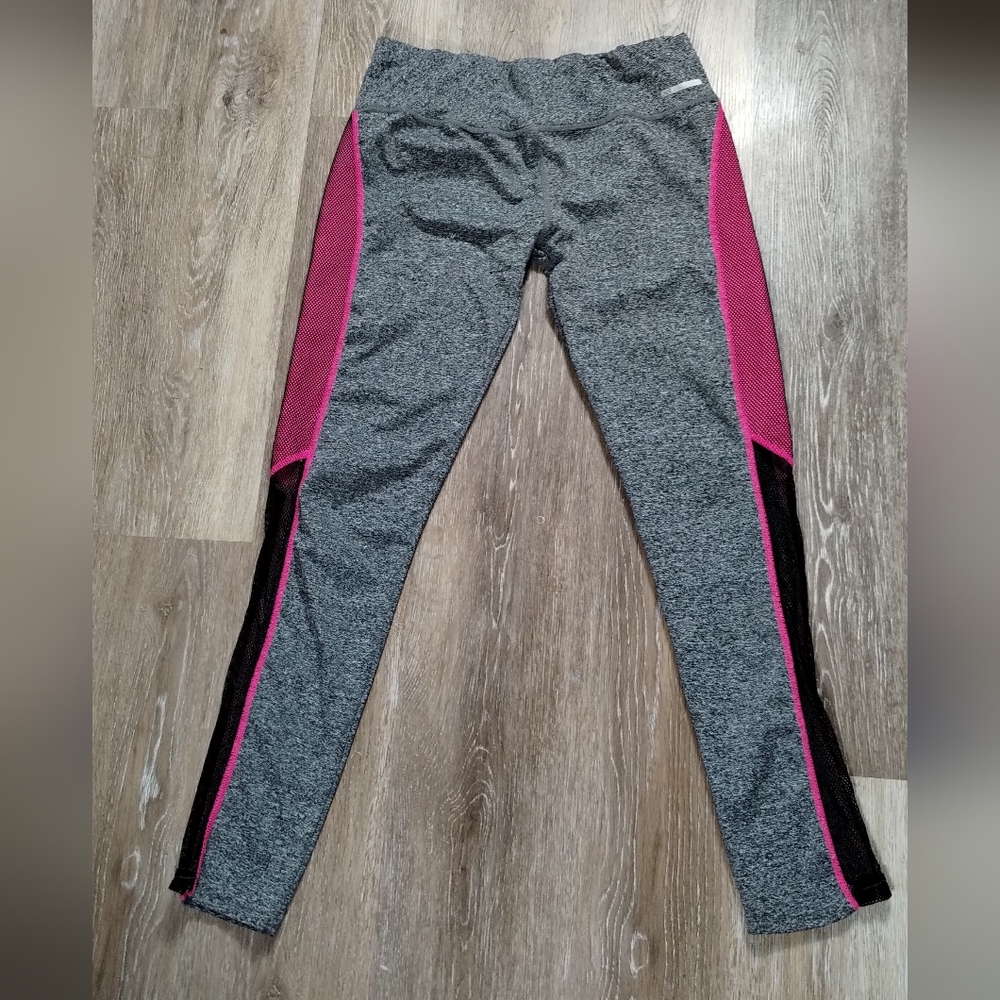 JGX Highwaisted Side Stripe Mesh Yoga athletic Gray & Pink Active Leggings - Picture 2 of 12